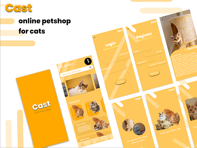 CAST - ONLINE PETSHOP FOR CATS ONLY app branding cat design flat icon logo online shop ui ux vector yellow