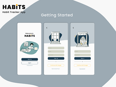 Habit Tracker App - Getting Started app blue dailyui design figmadesign habit tracker habits illustration ui