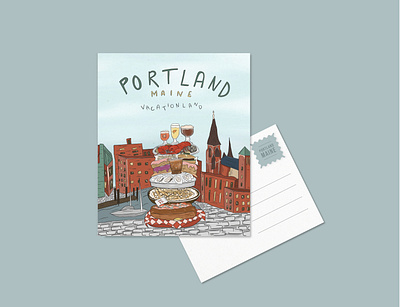 Portland Maine PostCard dribbbleweeklywarmup dribbleweeklywarmup illustration portlandmaine