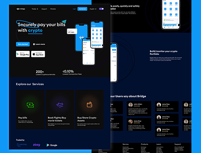 crypto web landing page cryupto landing page darkmode ui ux