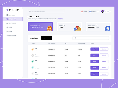 Lend and earn crypto dashboard