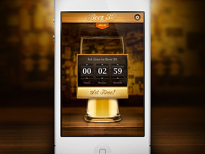 Beer:30 app bar beer brass button dark flip glass gold iphone retro timer vintage