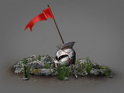 A 404 page illustration 404 page flag grass helmet knight metall murder rock spear web