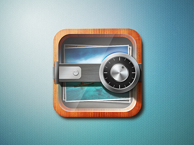 Secure Photo Storage app icon box glass lock photo security storage wood