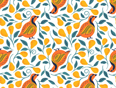 Patridge and Pear background birds cute design partridge pattern pear tree seamless vector