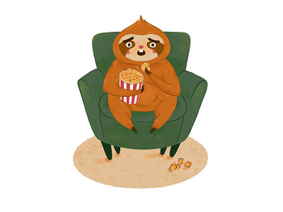 sloth watching tv illustration animal armchair character cute illustration print sloth textured watching tv