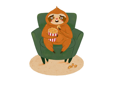 sloth watching tv illustration