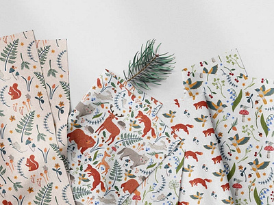 Forest animals seamless patterns