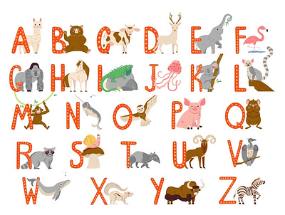 Cute Animals alphabet abc alphabet animals baby character children cute design elephant giraffe illustration kids monkey owl pig preschool vector