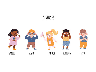 Children five senses consept 5 senses children consept cute illustration kids senses vector