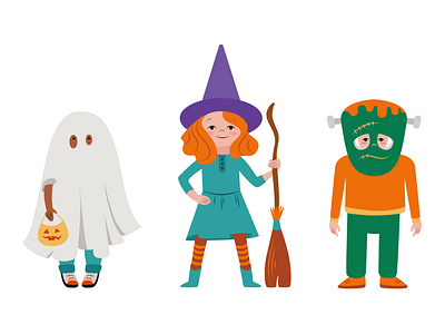 Kids in halloween costumes character children costume cute ghost halloween illustration kids monster spooky vector