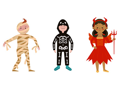 Kids in halloween costumes characters children costume cute devil halloween illustration kids mummy spooky vector