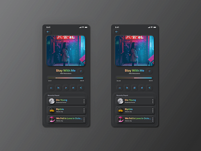 Dark Music Streaming app buttons colorful design music app music player streaming app ui ui ux uidesign