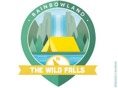 Rainbow Badges 03 - Wild Falls adventure badges camping falls mountains nature river tent wild wildlife