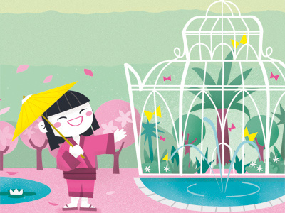 Rainbowland Area - Flamingo Gardens 02 butterflies fountain garden greenhouse pink themepark