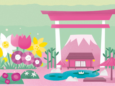 Rainbowland Area - Flamingo Gardens 03 flowers fuji garden japan pink themepark torii