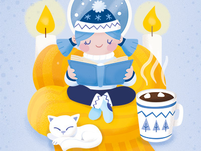 A Hygge Winter books candles cat character cold cozy hot chocolate hygge reading warm winter