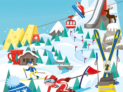 Il Grande libro dello Sport - Ski alps flat illustration kids olympics ski skijump snow sport vintage winter