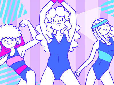 Aerobic Dance 80s aerobic dance fluo girls illustration retrowave vector