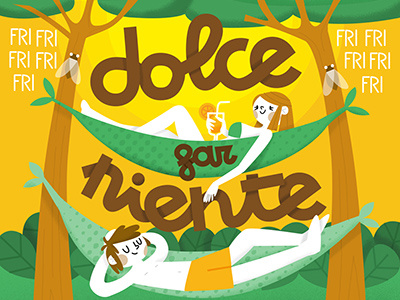 August illustrations - Dolcefarniente 01 lazyness lazy drink hammock lifestyle relax summer august vintage