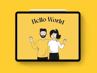 Hello World branding couple illustration design dribbble invite first post first shot flat heart hello helloworld illustration illustrator minimal new ornerdesignstudio vector web website welcome welcome shot