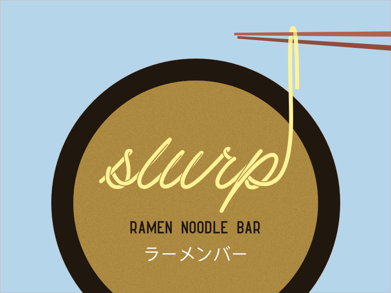 Slurp Ramen Noodle Bar simple flat typography illustration vector branding fun logo concept