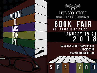 Mo's Bookstore [demo flyer/poster] graphic design illustrator indesign vector