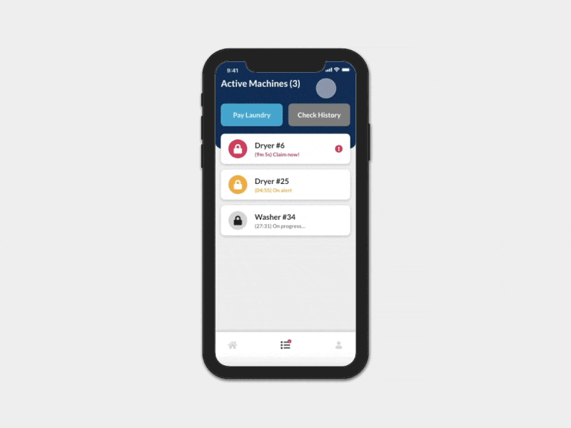 Self-Service Laundry App - Flow #3 (Alert System) app design prototype ui ux