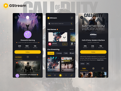 GStream - Live Streaming App app app design design live live streaming mobile mobile design streaming ui ui mobile ui ux uiux