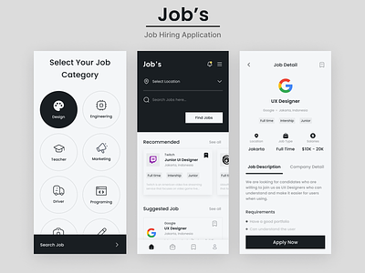 Job's - Job hiring application app application design hiring job job hiring mobile mobile design ui ui design ui mobile uiux