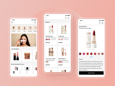 Beauty App app app design beauty beauty app cosmetic cosmetics cosmetics app ecommerce lipstick mobile app design mobile ui online shop pink sephora shop shopping ui ux