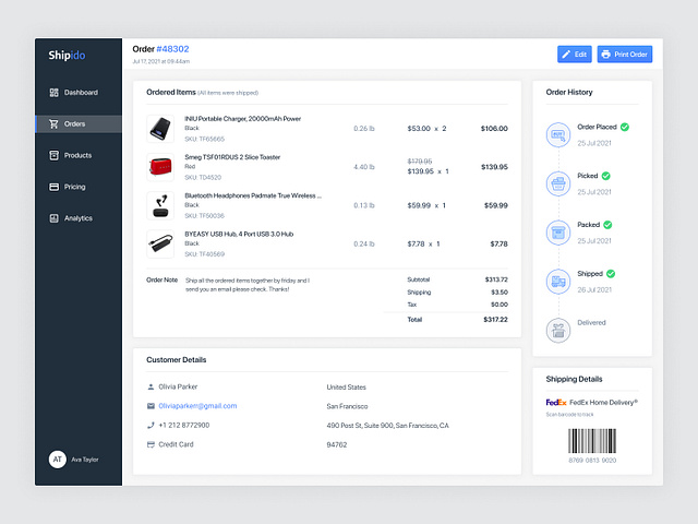 Inventory Management App, Order Details by Simin Nikmanesh on Dribbble