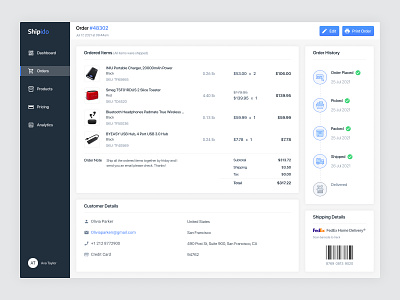 Inventory Management App, Order Details amazon clean ui data data table details ecommerce fulfilling fulfillment inventory order order fulfillment orders product products sale sales shipping shopping ui warehouse