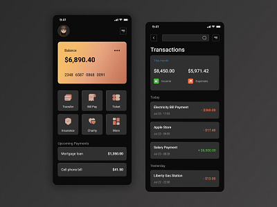 Finance / Mobile Banking App app ui bank bank app bank card banking banking app finance financial financial app fintech mobile app mobile ui money transfer pay payment transaction transactions ui ux wallet