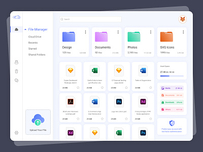 File Manager Dashboard / Cloud App analytic analytics charts cloud cloud drive cloud space colorful dashboard document documents dropbox file management file manager files google drive platform product storage app web web app