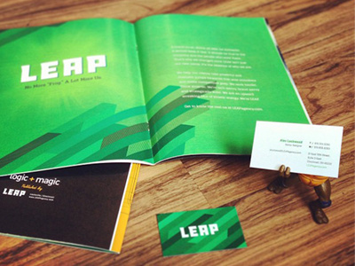 LEAP brand materials branding business card magazine print