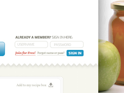 Recipe Site Login apple field font jam jar layout login password recipe sign in text website