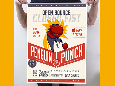 PenguinPunch Podcast Poster design development linux penguin podcast poster print punch