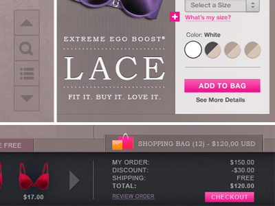 Some UI and e-com elements bag bras buttons cart checkout lingerie search selectors sexy shop ui ux