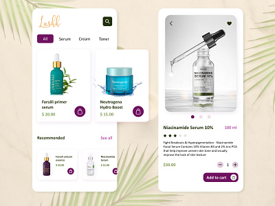 Lushh skincare shop app design