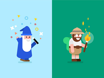 Wizard & Traveller character clean explore flat hiker learn magic traveller trekker vector wizard