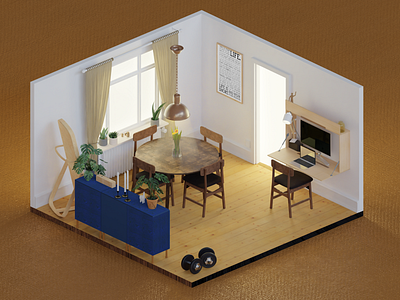 Working from home 3d 3d art 3d modeling blender3d interior isometric illustration room