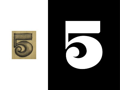 Cinco blackandwhite digital five graphic number sketch