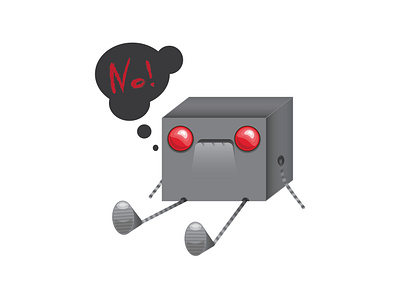 Robot Grumpy saying "No" on every question character flat illustration robot vector