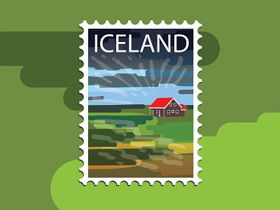 Iceland stamp design flat icon vector