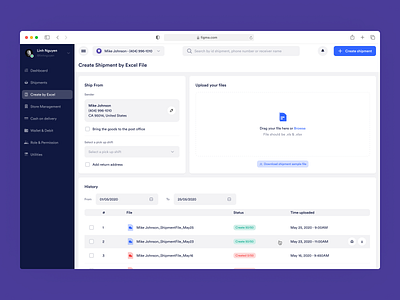 Delivery Service - Create Shipment by Excel File - Upload delivery logistic product shipment shipping table ui ux web