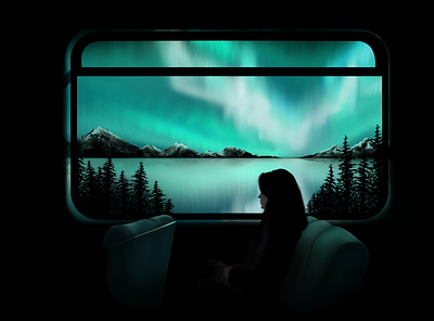 Aurore art illustration northern lights procreate train window