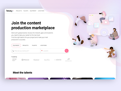 Marketplace Landing Page - Hero Section Design creative design digital filmmaker hero section illustration landing page marketplace parkour photographer procreate search bar startup tabs webflow