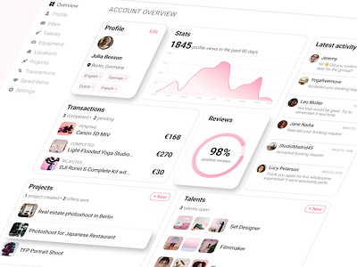 Overview Page for Content Production Marketplace cards dashboard figma filmmaker listings marketplace overview startup transactions ui ux white theme