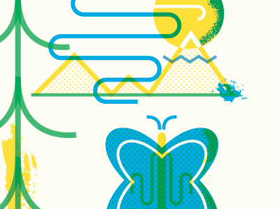 Can you still feel the butterflies? butterfly gigposter halftone mountains screenprint sun